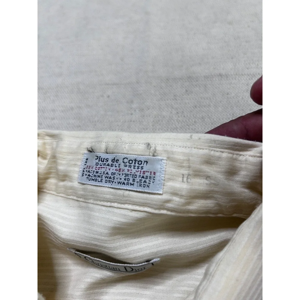 Vintage Christian Dior Plus de Coton Shirt Men L Ivory Short Sleeve Button USA